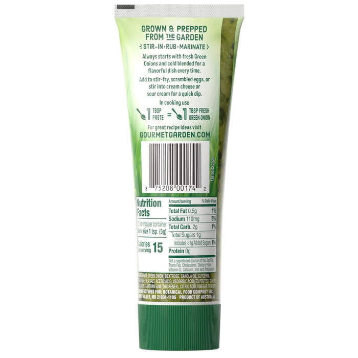 Gourmet Garden Green Onion Paste tube with nutrition facts and ingredients.