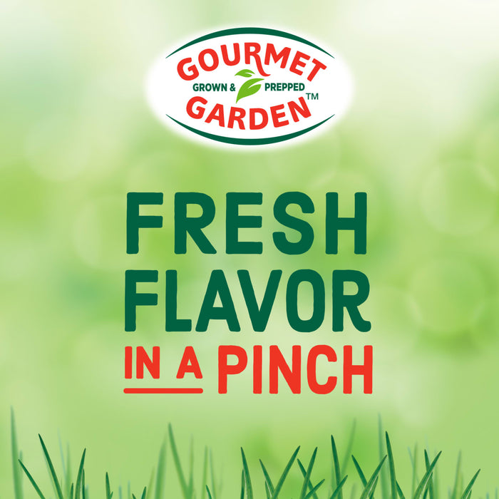 Gourmet Garden's advertisement highlights the fresh flavor of their products, available in a pinch.