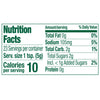 The image shows a nutrition facts label with 10 calories per serving and 105mg of sodium.