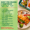 McCormick's Sheet Pan Salmon and Vegetables recipe is shown with ingredients and a prepared dish.