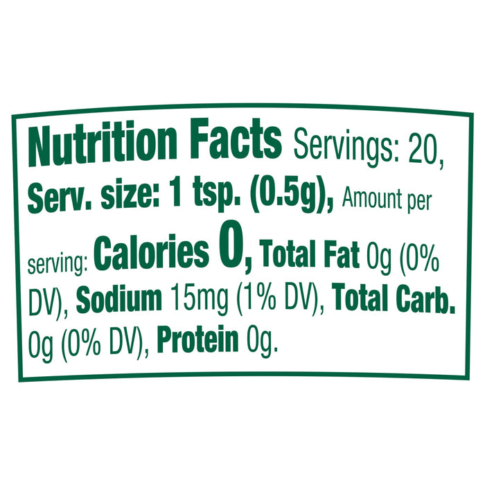 The nutrition facts label for Gourmet Garden Parsley Seasoning Chopped .35 Oz, indicating that a 0.5g serving contains 0 calories, 0g of fat, 15mg of sodium, 0g of carbohydrates, and 0g of protein.
