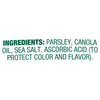 The ingredients list for Gourmet Garden Parsley Seasoning Chopped .35 Oz, which includes parsley, canola oil, sea salt, and ascorbic acid.