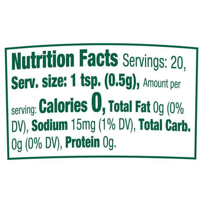 The nutrition facts label for Gourmet Garden Chive Seasoning Chopped .35 Oz lists 0 calories, 0g of total fat, and 15mg of sodium per 1 teaspoon serving.