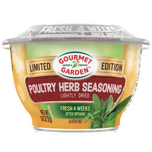 Gourmet Garden Poultry Herb Seasoning is a limited edition lightly dried gluten free seasoning that is fresh for 4 weeks after opening.