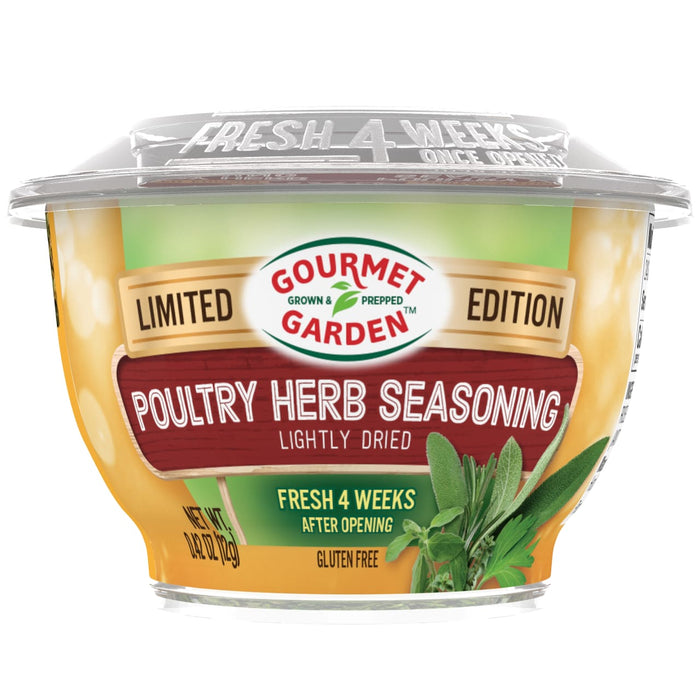 Gourmet Garden Poultry Herb Seasoning is a limited edition lightly dried gluten free seasoning that is fresh for 4 weeks after opening.