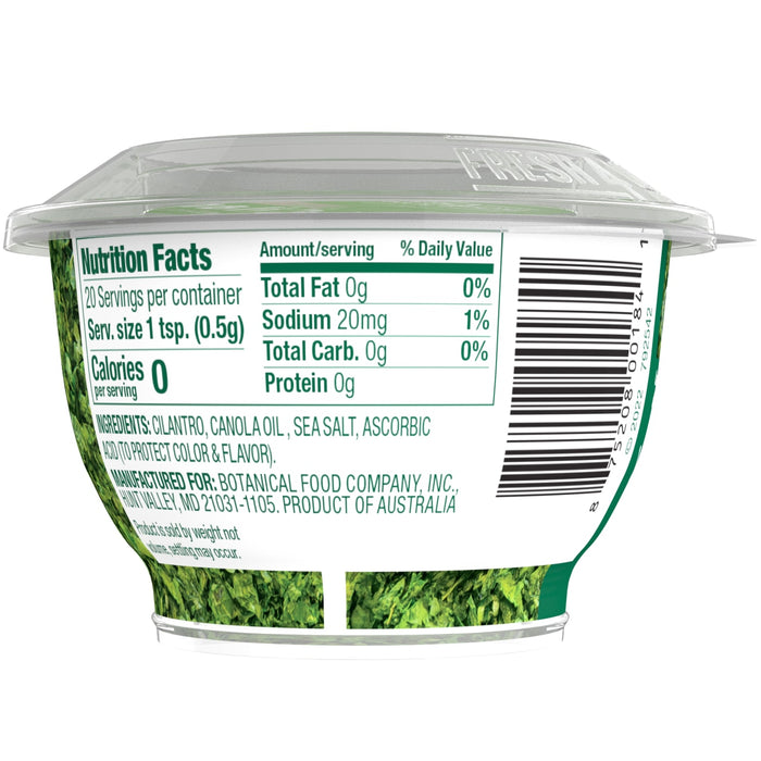 A nutrition label for Fresh Cilantro showing the ingredients and nutritional information.