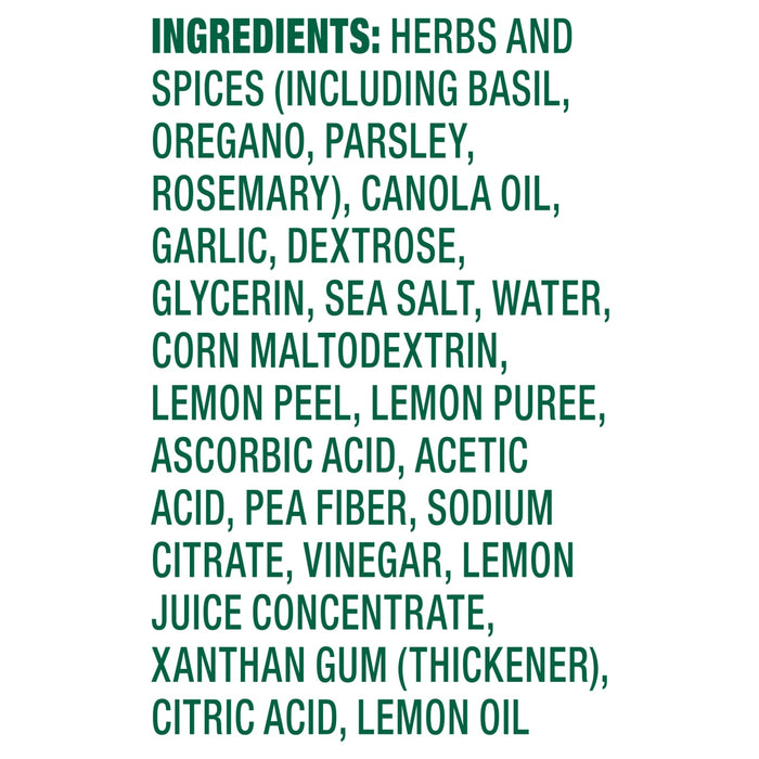 A list of ingredients for a product including herbs spices and other additives.