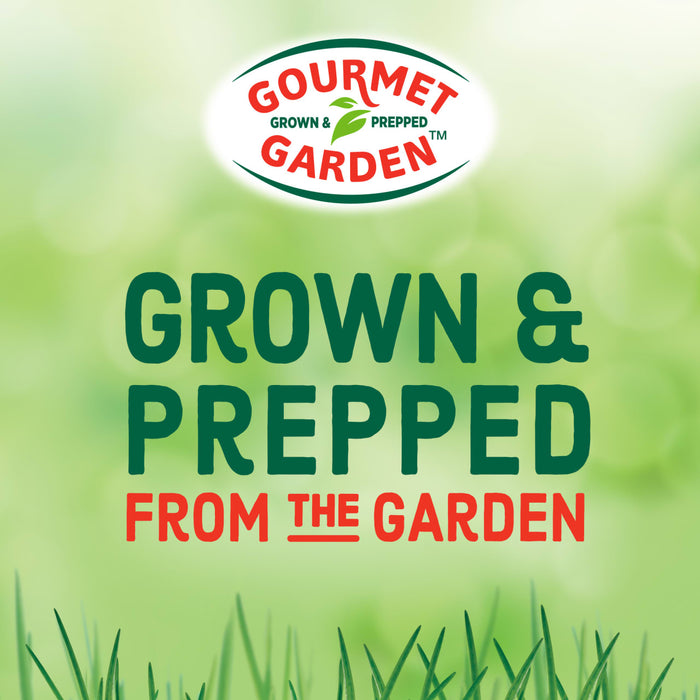 Gourmet Garden logo with the text Grown &amp; Prepped From The Garden.