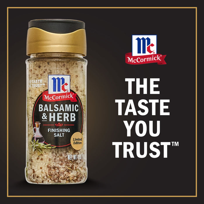 A bottle of McCormick Balsamic &amp; Herb Finishing Salt a limited edition product.