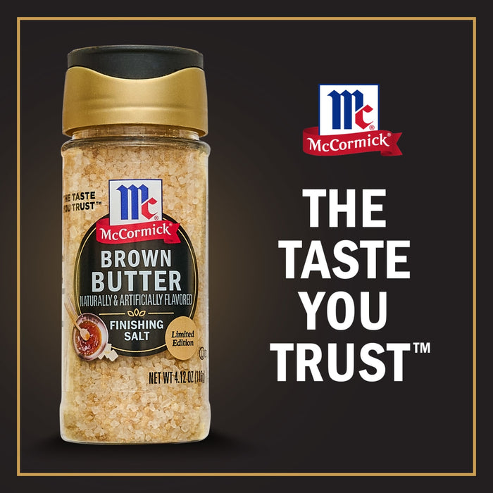 A McCormick Brown Butter Finishing Salt jar with a limited edition label.
