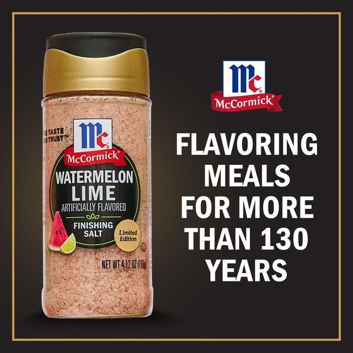 A bottle of McCormick Watermelon Lime Finishing Salt a limited edition flavor.