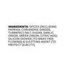 The ingredients list for Mccormick Indian Style Seasoning, 5.33 Oz, includes spices like paprika and turmeric, salt, sugar, and garlic.