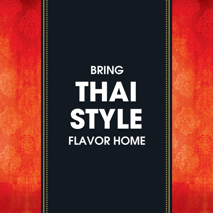 Bring Thai Style flavor home, as shown in this promotional image with a black center panel and ornate red borders.