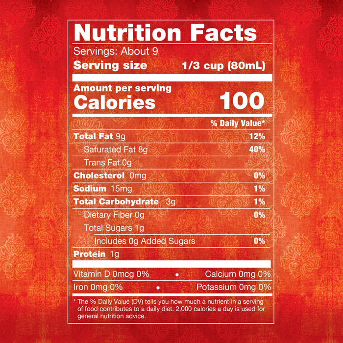 Nutrition facts label showing that one serving contains 100 calories.