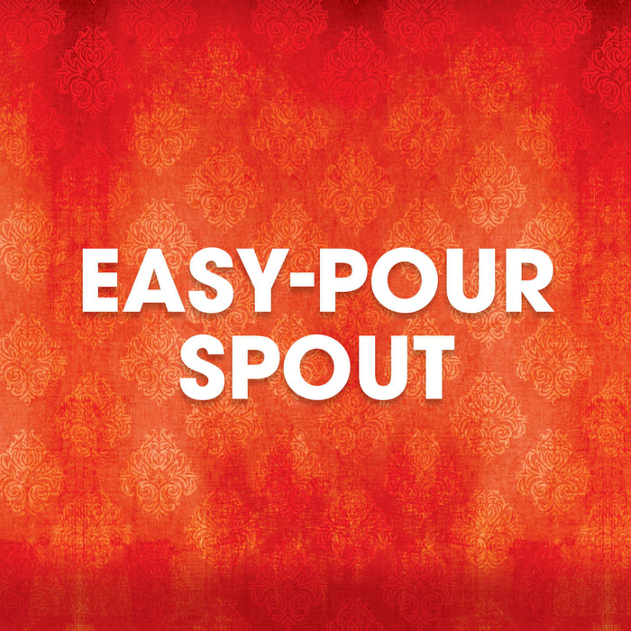 The words Easy-Pour Spout are displayed in white text on a red background.