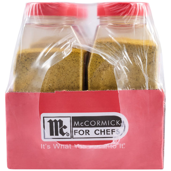 A shrink-wrapped four-pack of Lawry'S Adobo Seasoning, 38 Oz, is displayed in a red cardboard tray featuring the McCormick for Chefs logo.