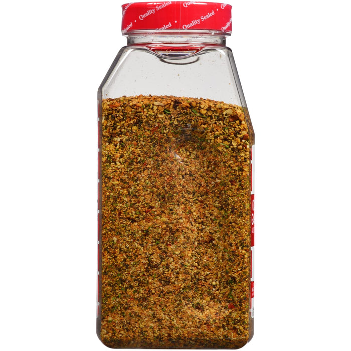 A glass jar of McCormick Grill Mates Garlic &amp; Herb Seasoning.