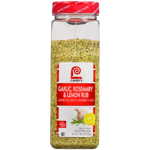 A jar of Lawry's Garlic, Rosemary &amp; Lemon Rub seasoning.