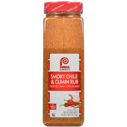 A bottle of Lawry's Smoky Chile &amp; Cumin Rub seasoning.