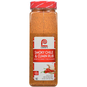 A bottle of Lawry's Smoky Chile &amp; Cumin Rub seasoning.