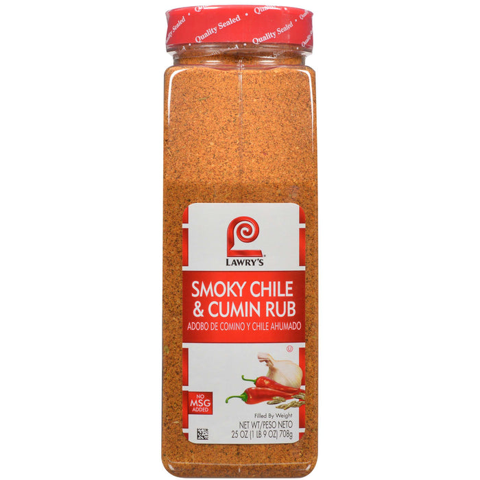 A bottle of Lawry's Smoky Chile &amp; Cumin Rub seasoning.