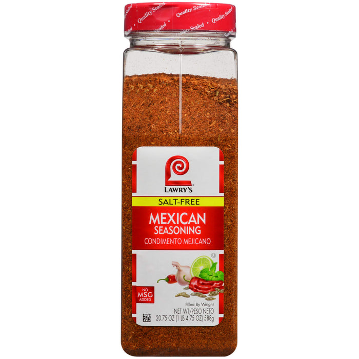 A bottle of Lawry's Salt-Free Mexican Seasoning.