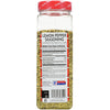 A McCormick Lemon Pepper Seasoning bottle with a red lid and a nutrition facts label.