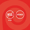 The image shows two circular icons, one indicating no MSG and the other indicating Kosher certification.