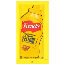 A yellow packet of French's Classic Yellow prepared mustard.