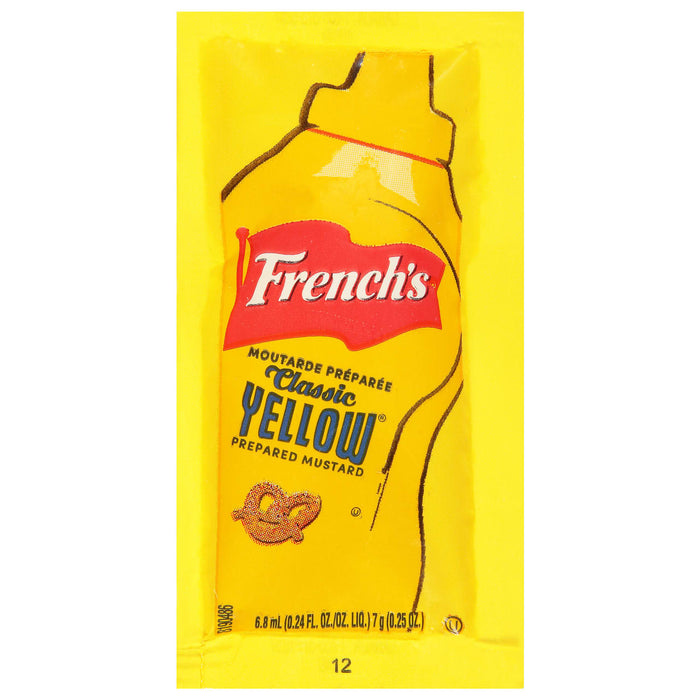 A yellow packet of French's Classic Yellow prepared mustard.