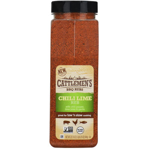 A jar of Cattlemen's Chili Lime Rub BBQ seasoning.