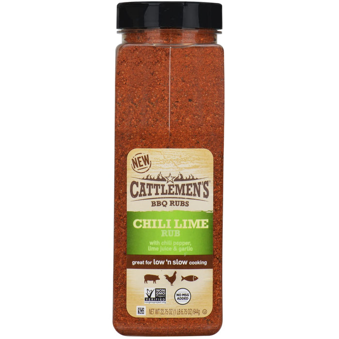 A jar of Cattlemen's Chili Lime Rub BBQ seasoning.