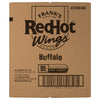 A brown cardboard shipping box for Frank'S Redhot Buffalo Wing Sauce, featuring the brand's logo, McCormick For Chefs branding, a barcode, and contact information.