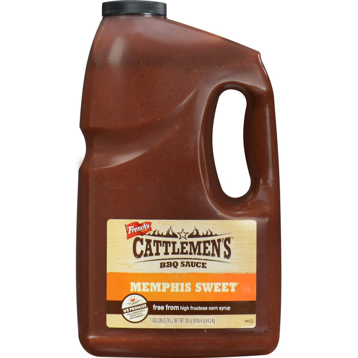 A gallon jug of French's Cattlemen's Memphis Sweet BBQ Sauce.