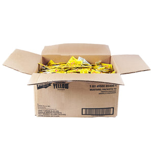 A box of French's Classic Yellow Mustard single-serve packets.