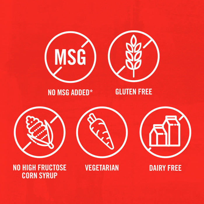 This illustration shows dietary information, indicating the product is Kosher, MSG-free, gluten-free, free of high fructose corn syrup, vegetarian, and dairy-free.