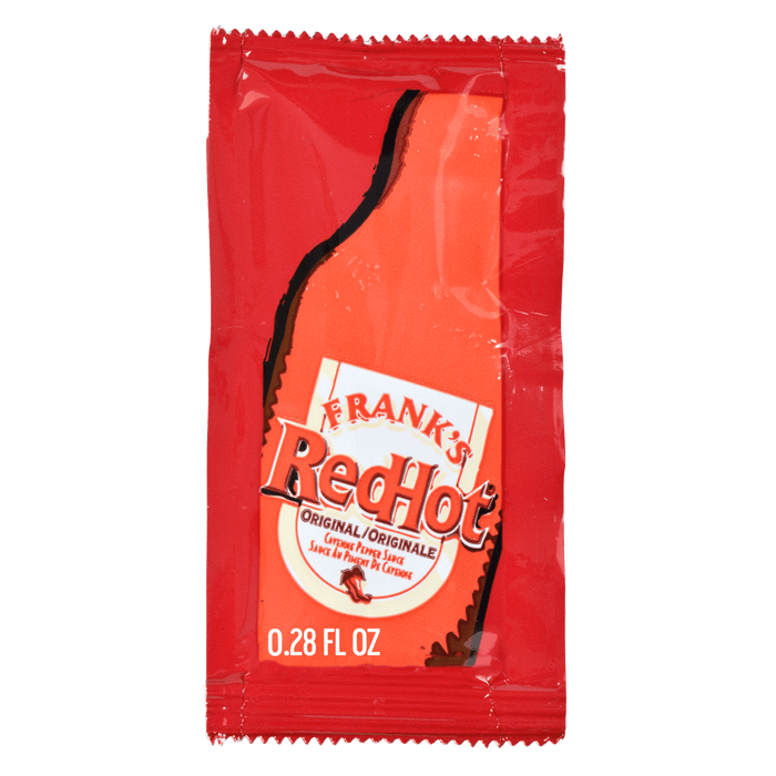 A red packet of Frank's RedHot Original Cayenne Pepper Sauce.