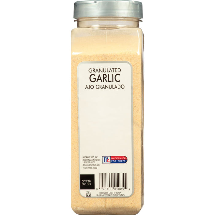 A jar of McCormick For Chefs Granulated Garlic.
