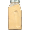 A clear plastic jar filled with a yellow powder, likely a seasoning or spice.