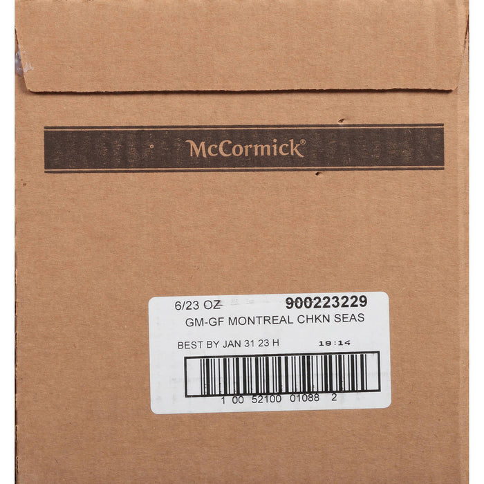 A McCormick brand box with a product code, best by date, and barcode.