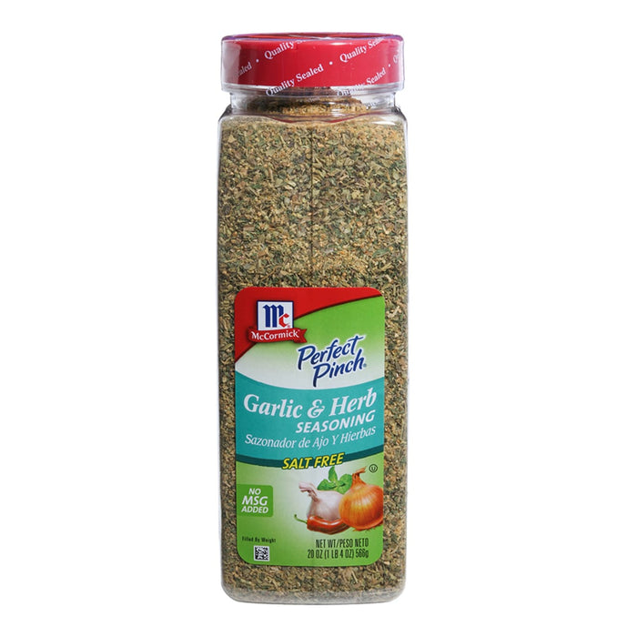 A bottle of McCormick Perfect Pinch Garlic &amp; Herb Seasoning, Salt Free.