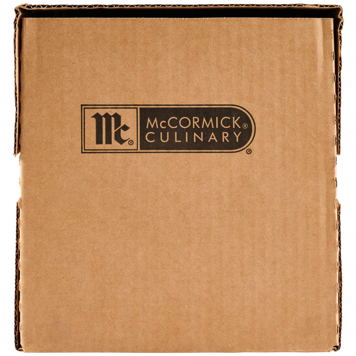 The cardboard shipping case for the Mccormick Culinary Sweet &amp; Smoky Naturally Flavored Black Currant Seasoning, 28 Oz, is shown with the McCormick Culinary logo printed on the side.