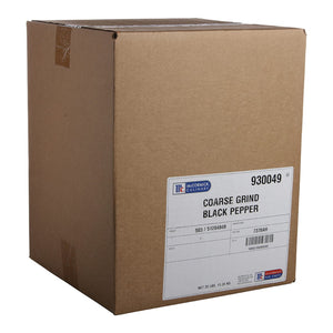 A box of McCormick Coarse Grind Black Pepper.