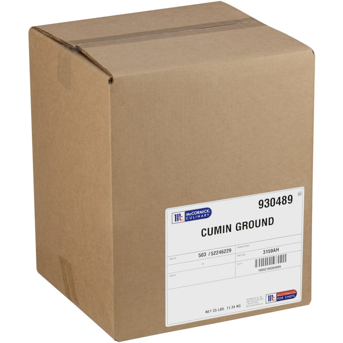 A cardboard box of McCormick Culinary Cumin Ground.