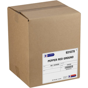 A cardboard box of McCormick Culinary Pepper Red Ground.
