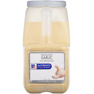 A container of McCormick Culinary Granulated Garlic.