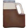A clear plastic jar filled with a brown powder.