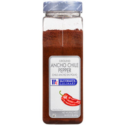 A jar of McCormick Culinary Ground Ancho Chile Pepper.