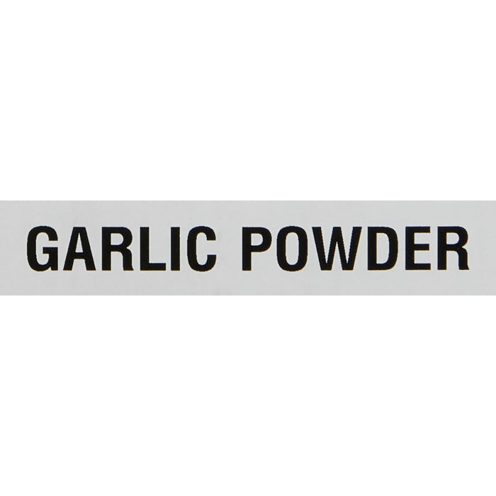 A white label with the text GARLIC POWDER in black.
