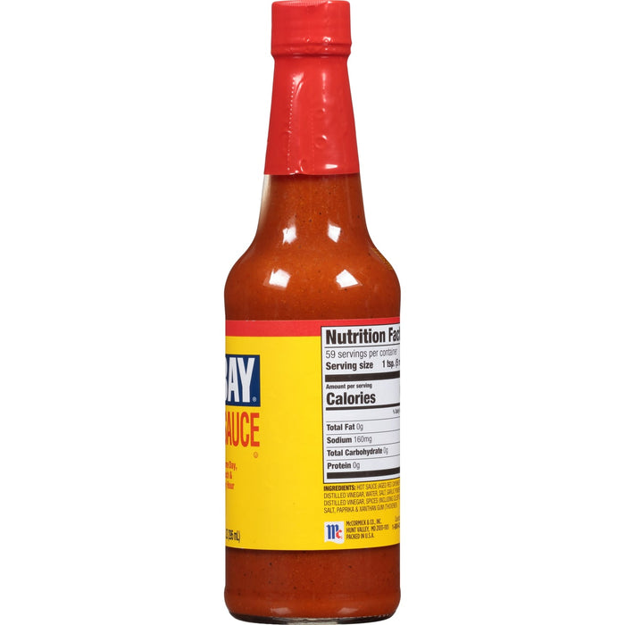A bottle of McCormick's Bay Sauce with nutritional information on the label.